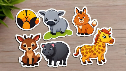  animals sticker woodden background