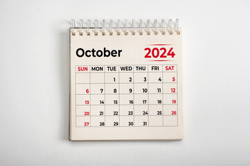 October 2024. One page of annual business monthly calendar on white background. October 2024...