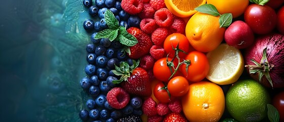 Colorful Symphony of Heart-Healthy Foods. Concept Healthy recipes, Nutritious ingredients, Cooking methods, Dietary tips, Balanced meals - obrazy, fototapety, plakaty