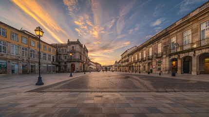 Arcada or Largo da Arcada on Republic Square in Braga - obrazy, fototapety, plakaty
