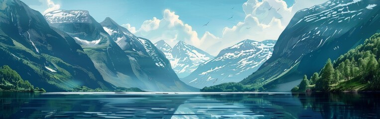 A beautiful mountain range with a lake in the foreground - Powered by Adobe