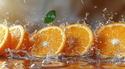 slices of orange falling into water