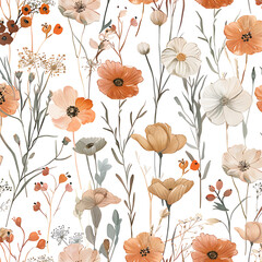 Repeating pattern with poppy flowers for fabric, wallpaper, or summer decorations