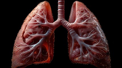 A pair of realistic human lungs with a closeup view of the bronchial tubes. - obrazy, fototapety, plakaty
