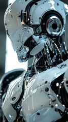 Fototapeta premium A robot with a metallic body and a face with a human-like expression