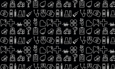Pattern with Icons of Medicines, Tools and Equipment