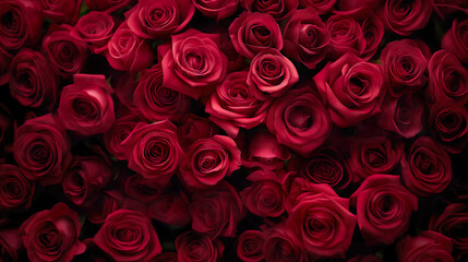 Flowers backdrop with red roses, Roses wall background for wedding decoration and presentation.