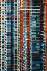 Fototapeta na wymiar A closeup of skyscrapers in a city using a telephoto lens