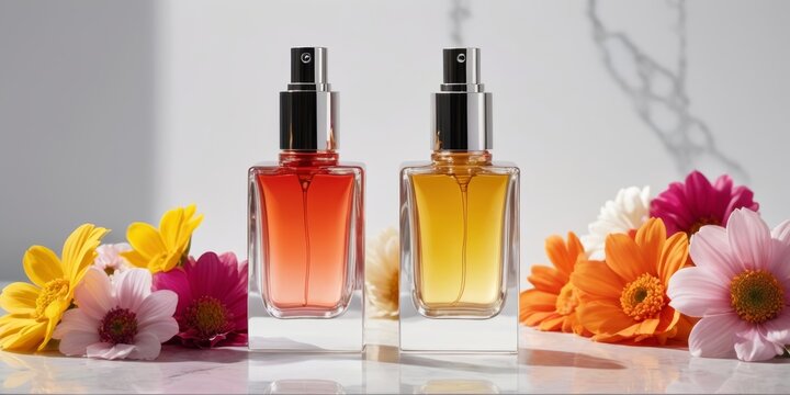 Perfume bottle with on marble table