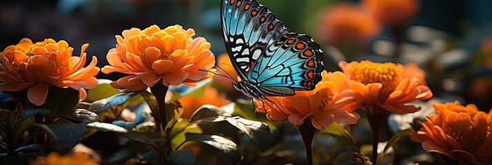 A beautiful butterfly sitting on a bright orange lantana flower and spreading its wings, demonstrating the intricate patterns and beauty of the natural world, Generative AI.