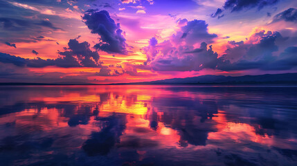 Fototapeta na wymiar Beautiful view with bright sunset colors