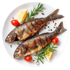 Fried Fish Served On a White Plate. Top Closeup View. Ai Generative