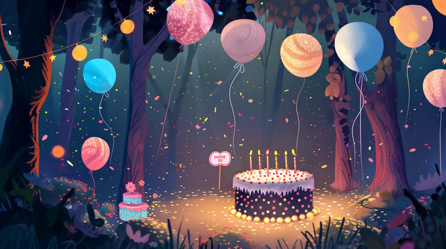 Illustration einer Geburtstagstorte mit sechs Kerzen für ein sechsjähriges geburtstagskind