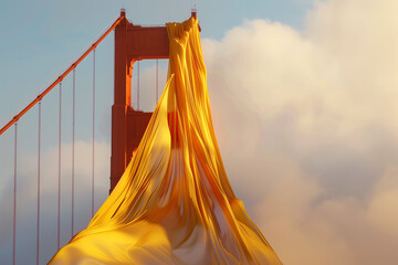 Golden Fabric Flowing over the Golden Gate Bridge - obrazy, fototapety, plakaty