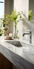 Modern bathroom with marble countertop