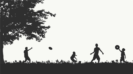 Fototapeta na wymiar Silhouette of group of friends playing frisbee in park 