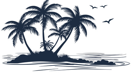 Fototapeta na wymiar Silhouette of palm tree swaying in the breeze on trop