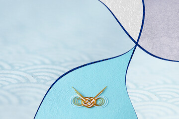 カラフルな和紙と青海波模様物和紙と水引のデザイン（ブルー系）