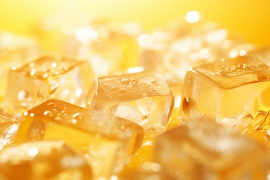 A Pile of Ice Cubes on yellow background