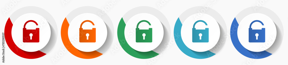 Poster padlock, security vector icon set, flat icons for logo design, webdesign and mobile applications, co
