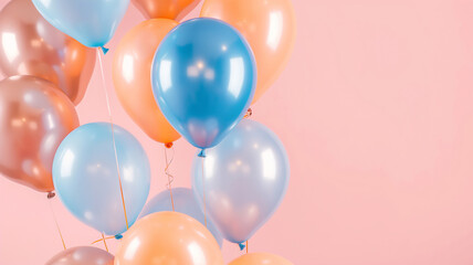 Colorful celebration balloons isolated pink background. 