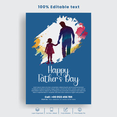 happy fathers day print flyer or poster template and  fathers day leaflet brochure cover illustration
Father holding his daughter hand, colourful watercolor brush effect  illustration  background