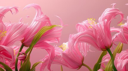   A multitude of pink flowers against a uniform pink backdrop, each boasting yellow stamen