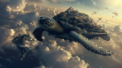 Beautiful conceptual fantasy image of turtle kingdom 