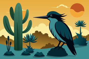 kingfisher cactus vector silhouette 
