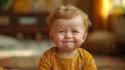 Baby with a upset expression being in a tantrum - obrazy, fototapety, plakaty