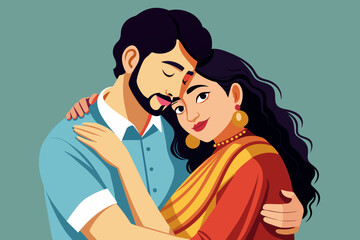 Obraz premium Bengali couple hugging tight vector illustration 