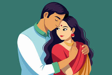 Bengali couple hugging tight vector illustration 