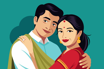 Bengali couple hugging tight vector illustration 