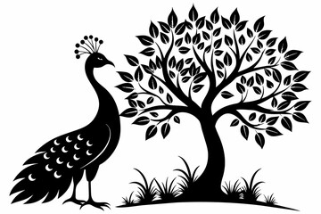 Captured a  Captured a Peacock bird on a tree. silhouette  black on white background  bird on a tree