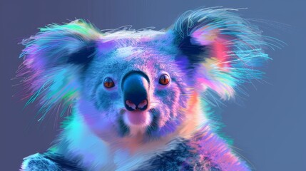   Digital painting of a koala with multi-colored facial fur and chest, gazing into the camera - obrazy, fototapety, plakaty
