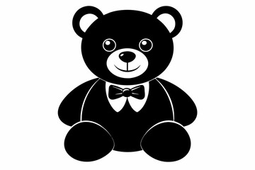 Classic teddy bear toy with a bow tie silhouette on white background