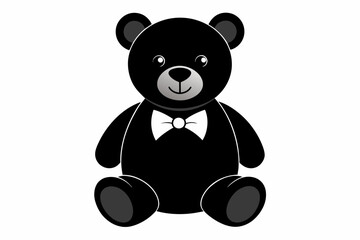 Classic teddy bear toy with a bow tie silhouette on white background