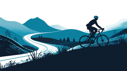 Silhouette of person riding bicycle along winding road 