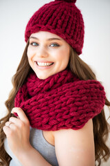 portrait of a beautiful young woman in a knitted hat and scarf