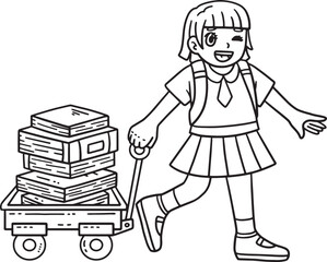 First Day of School Child Trolley Books Isolated 