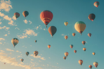 Obraz premium Hot air balloons floating in the sky. Generative AI