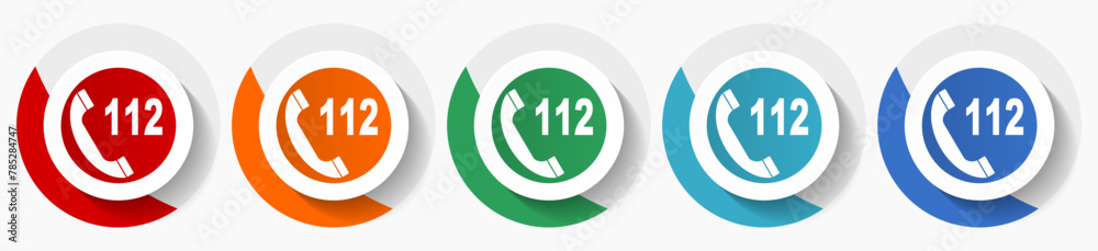 Poster emergency call, number 112 vector icon set, flat icons for logo design, webdesign and mobile applica