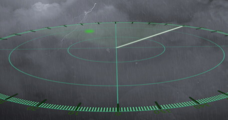 Image of scope scanning over sky with clouds and lightning