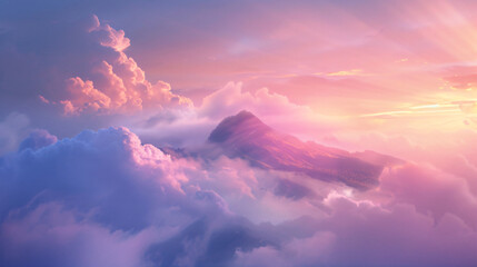 Beautiful fantasy pastel clouds agaisnt with top of hill
