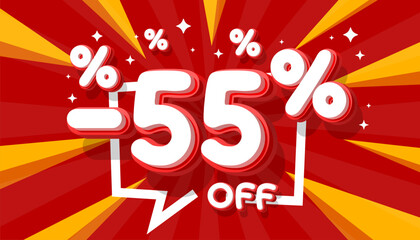 Sale off 55 Percentage, gift save offer, special banner discount. Vector illustration