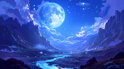 Muurstickers Beautiful landscape with mysterious river full moon  © Anas