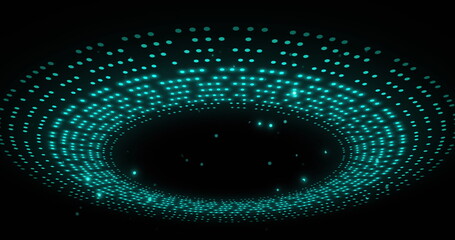 Image of spinning blue glowing circles on black background
