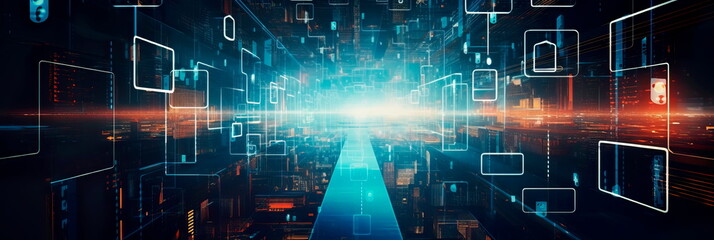 Naklejka premium digital fortress with intricate security measures, emphasizing the importance of cybersecurity in the technology industry.