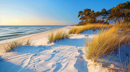 Beautiful sandy beach on Hel Peninsula Baltic sea Pola - obrazy, fototapety, plakaty