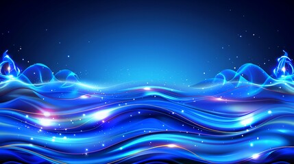   A dark blue background with waves, stars, and a blue sky above, featuring stars in both backgrounds